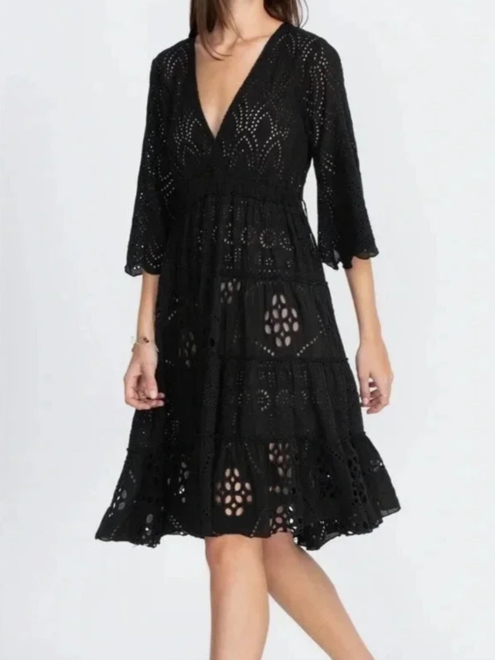 Johnny Was Bluebell Black Eyelet Mini Dress